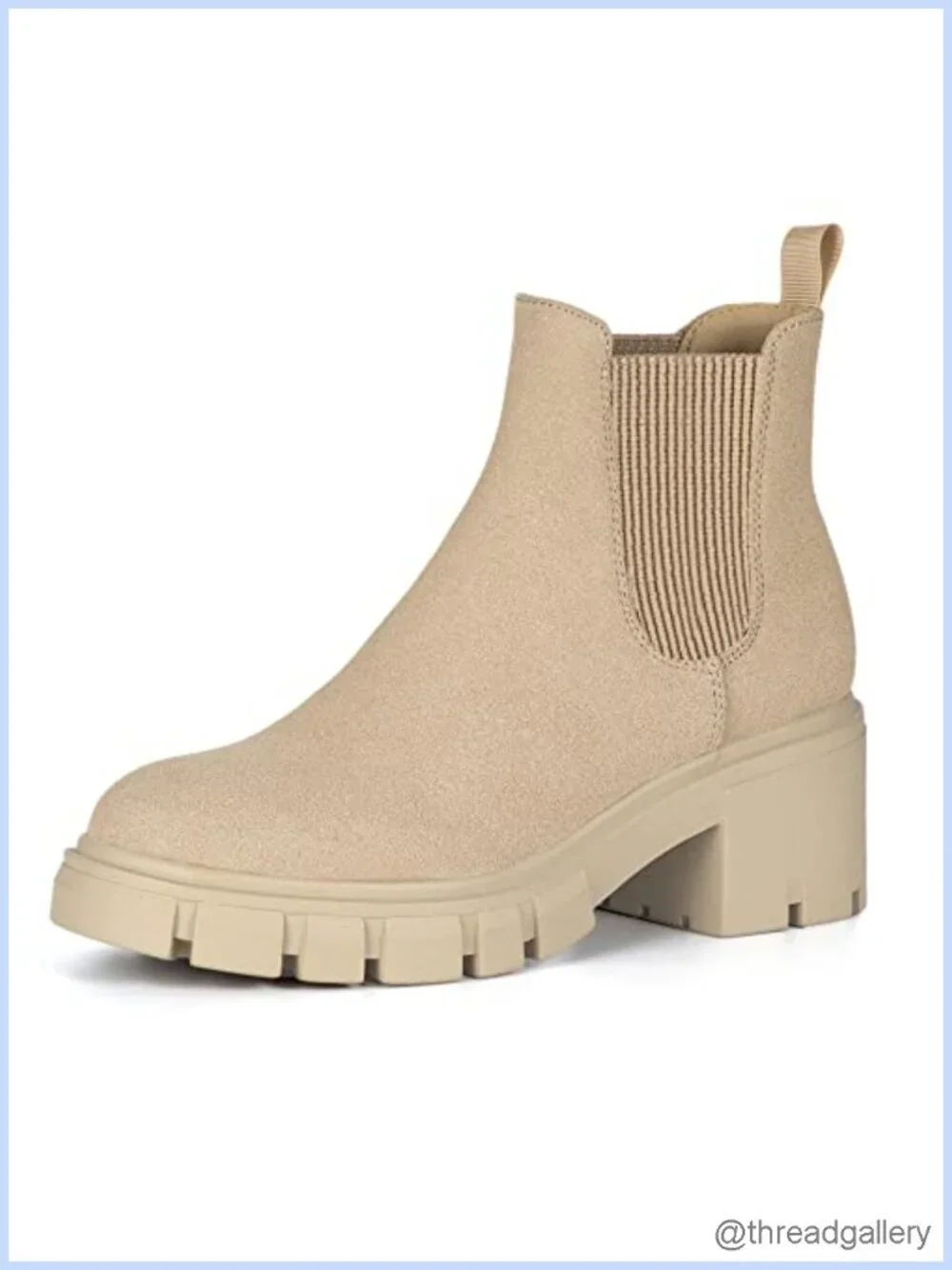 Fashion Suede & Waterproof Leather Chelsea Booties Chunky Heel Lug Sole Slip On